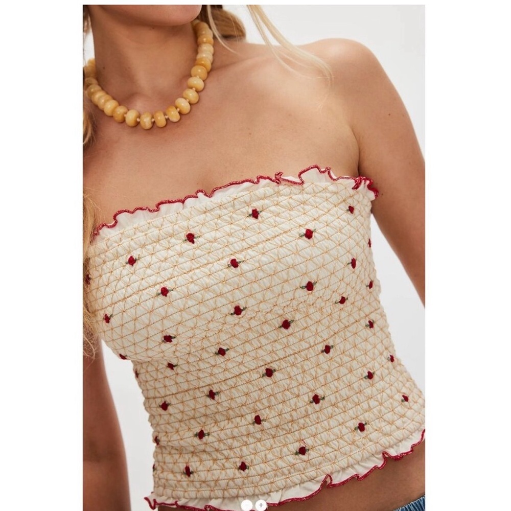 Free people field of rose embroidered tube top